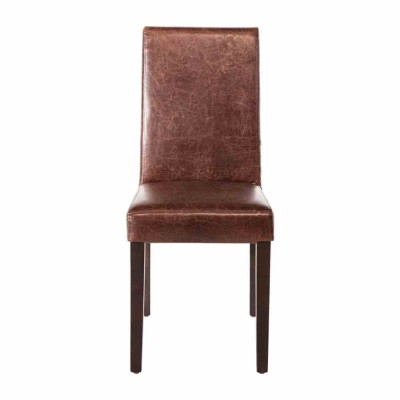 BOLERO - Chaise dossier haut en simili cuir marron foncé patiné x2