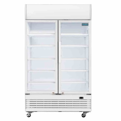 POLAR - Armoire réfrigérée 2 portes vitrées à charnières avec caisson lumineux Série G 950L