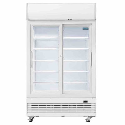 POLAR - Armoire réfrigérée 2 portes vitrées coulissantes avec caisson lumineux Série G 950L