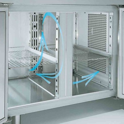DIAMOND - Table frigorifique , ventilée, 3 portes GN 1/1, groupe à gauche
