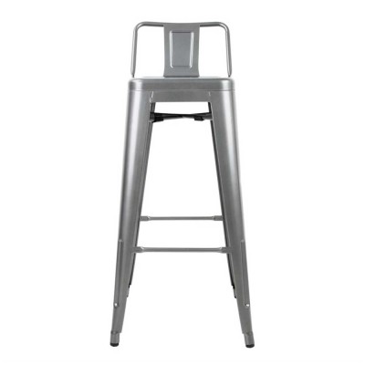 BOLERO - Tabourets hauts Bistro en acier gris métal avec dossier (lot de 4)