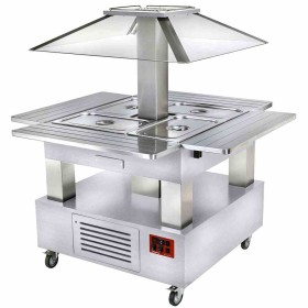 DIAMOND - Ilot buffet chauffant 4 bac GN 1/1 +20°C à 90°C bois blanc avec coupole motorisée
