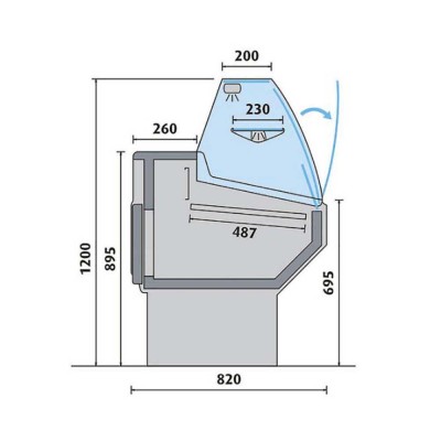 AFI - Vitrine bombée froid ventilé avec réserve 2500 x 820 mm